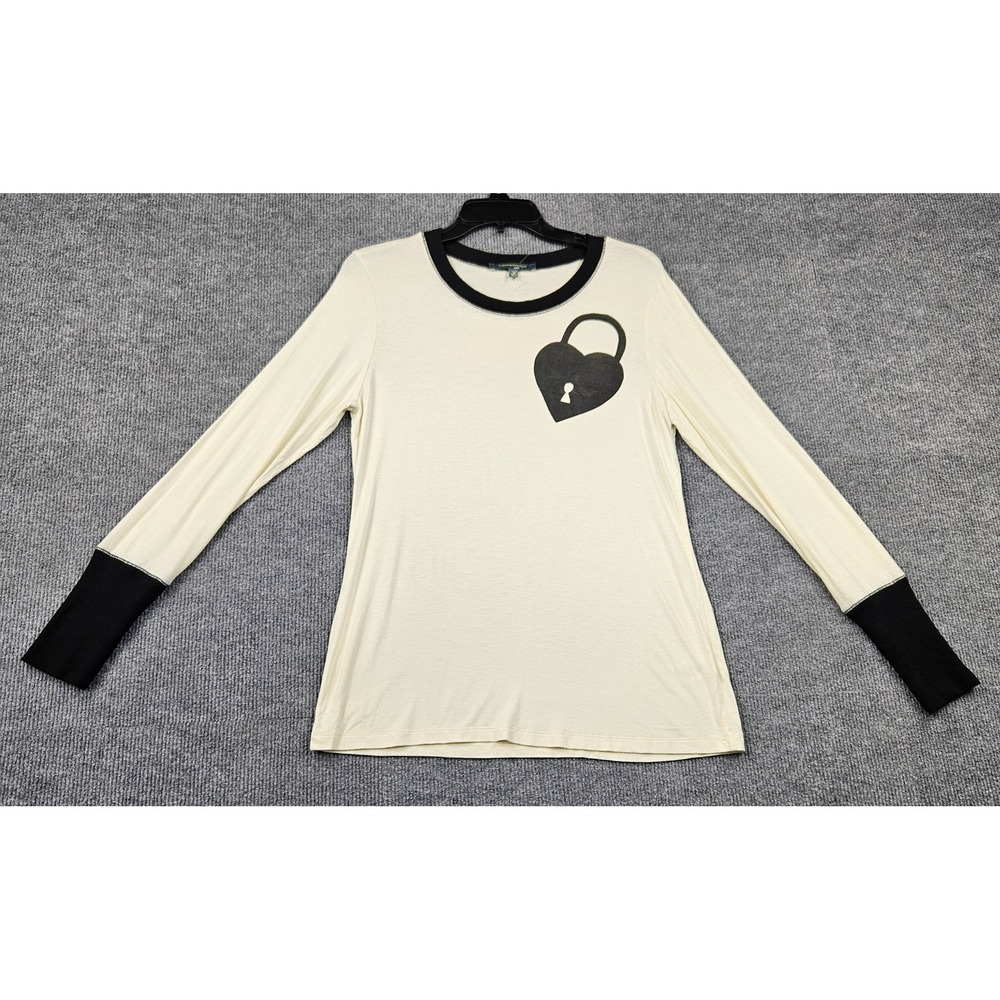 Catherine Malandrino for DesigNation Womens Pearl Heart Padlock Top Black Trim M